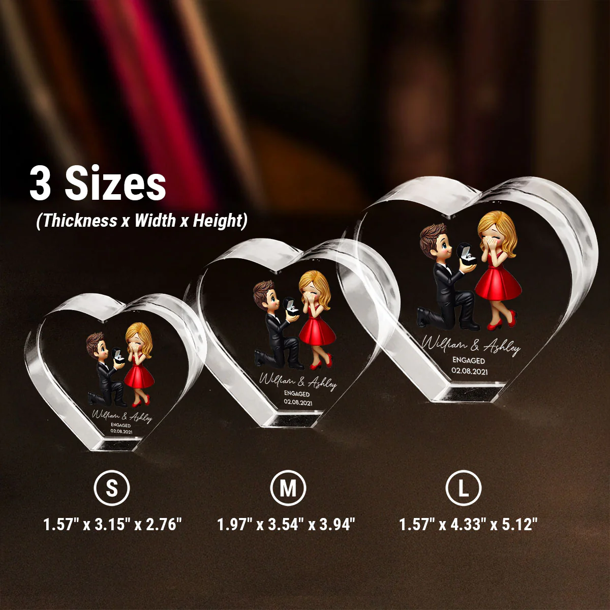 Marriage Proposal 3D Effect Personalized Crystal Heart LED, Engagement Gift for her, Free Delivery - Image 8