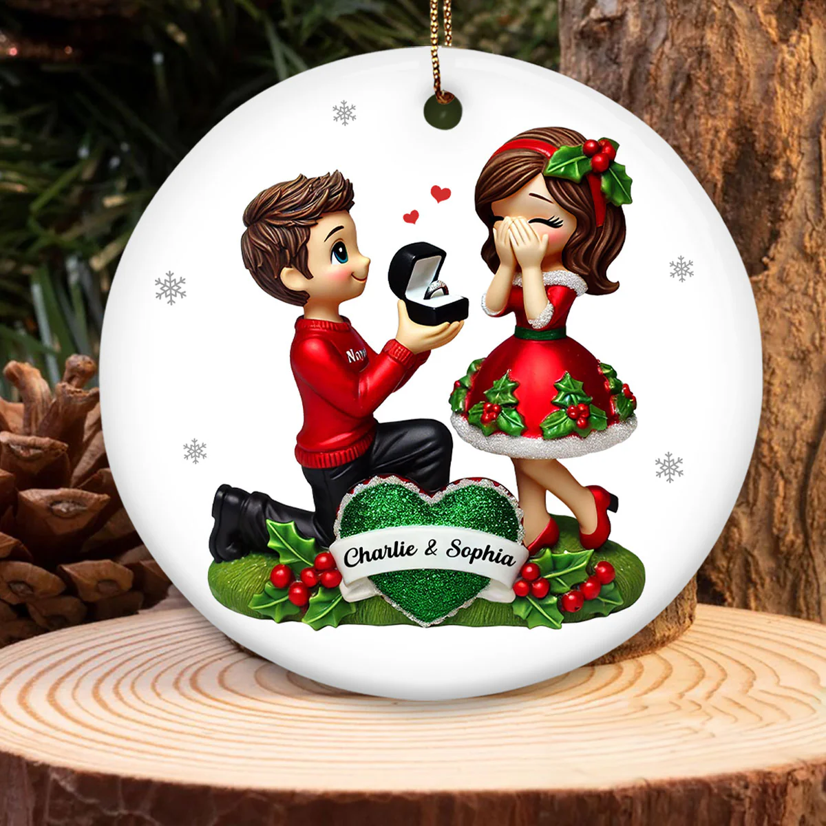 Marriage Proposal Christmas Ceramic Ornament, Personalized Newly Engaged Gift, She Said Yes! Ornament, Custom Just Engaged Gifts for Couples - Image 3