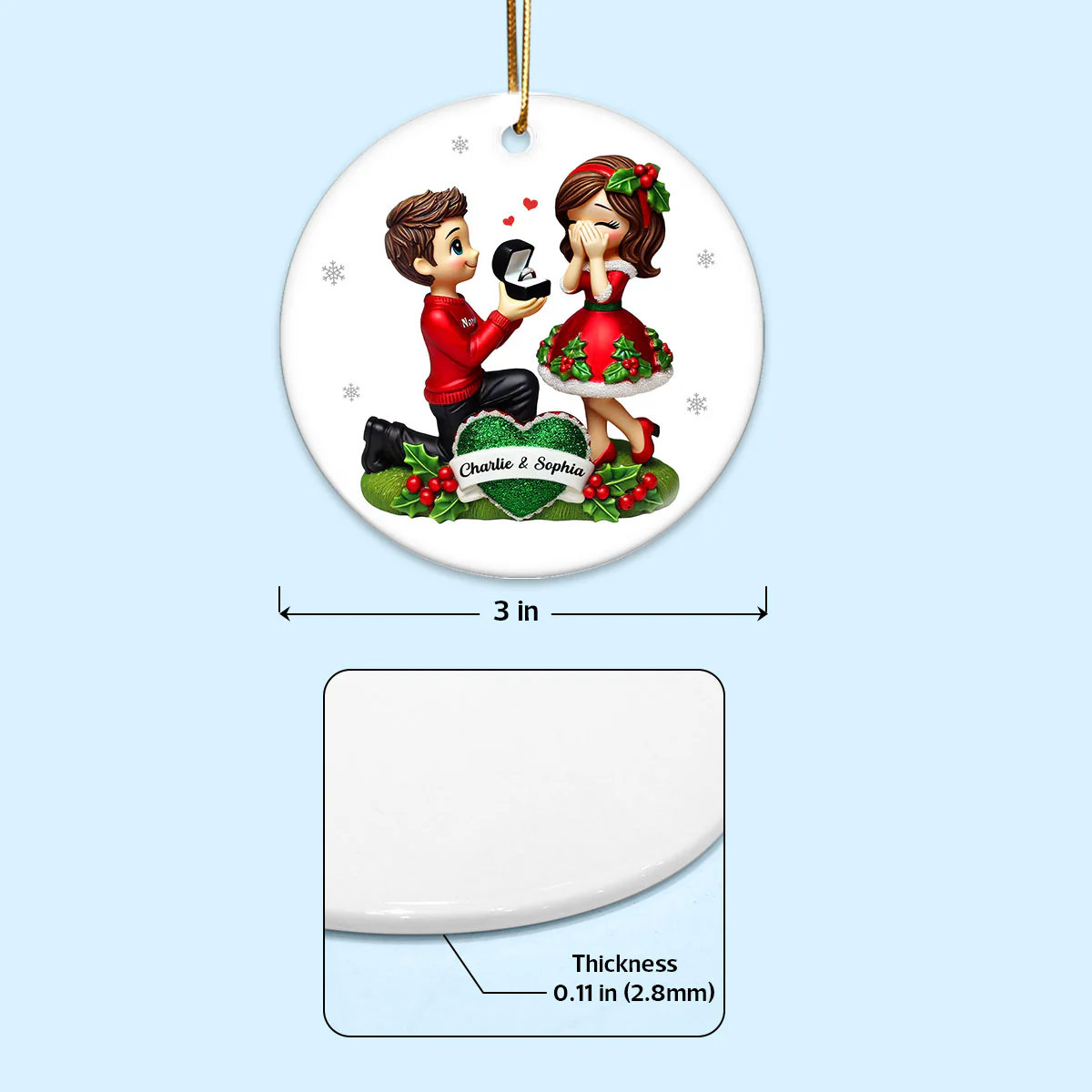 Marriage Proposal Christmas Ceramic Ornament, Personalized Newly Engaged Gift, She Said Yes! Ornament, Custom Just Engaged Gifts for Couples - Image 5