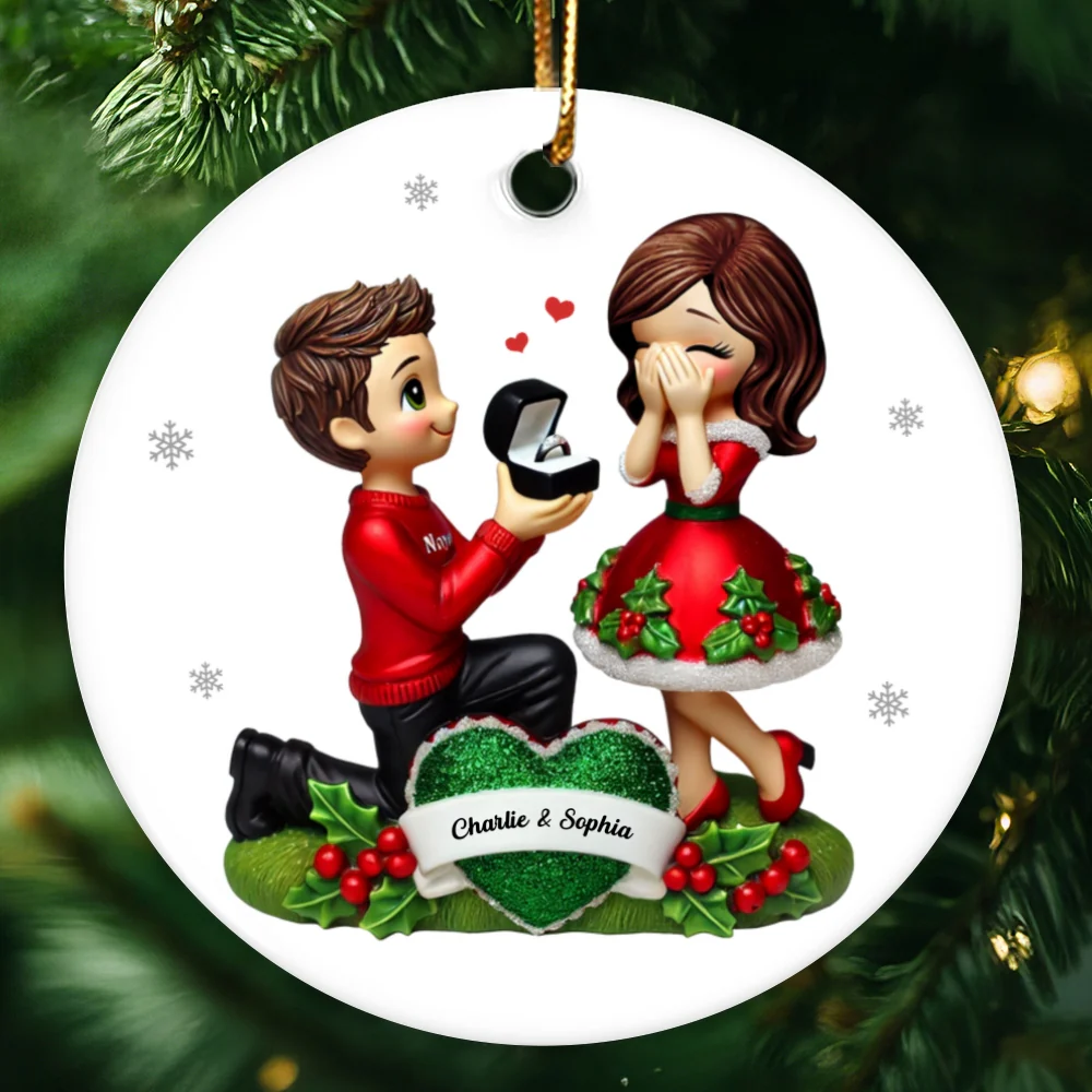 Marriage Proposal Christmas Ceramic Ornament, Personalized Newly Engaged Gift, She Said Yes! Ornament, Custom Just Engaged Gifts for Couples - Image 6