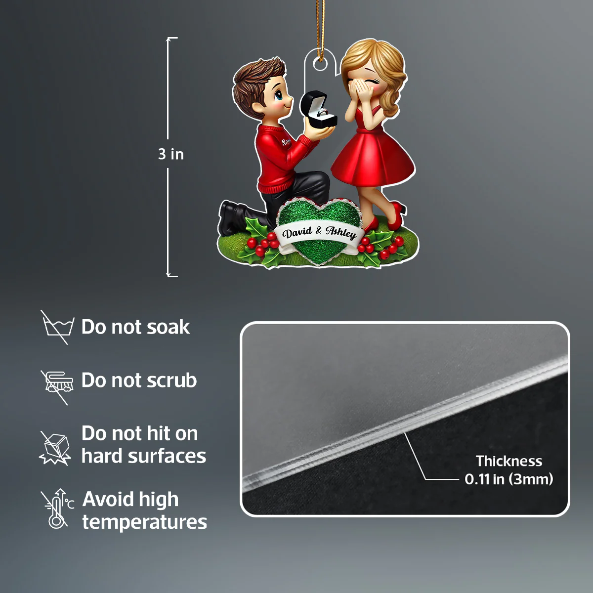 Marriage Proposal 3D Effect Ornament, - Personalized Acrylic Ornament - Image 6