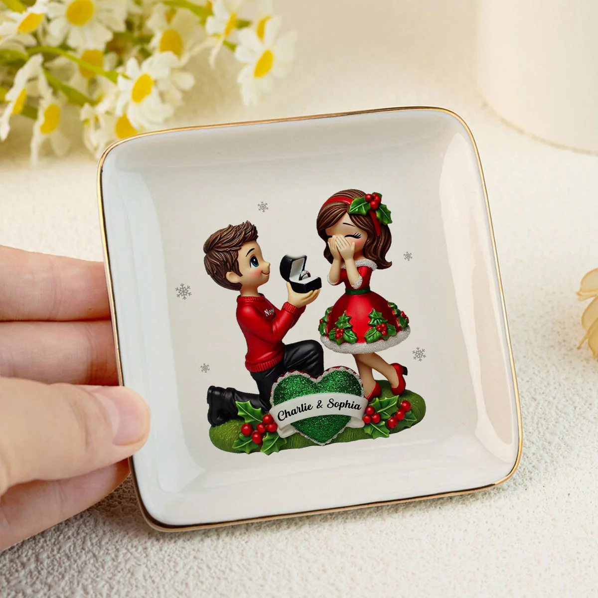 Marriage Proposal Jewelry Dish, Personalized Newly Engaged Couple Gift, She Said Yes! - Image 2