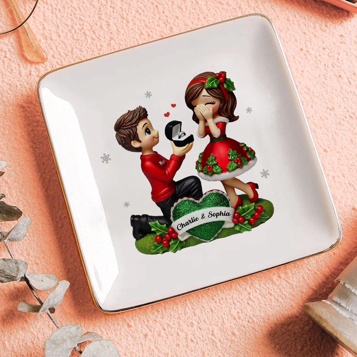 Marriage Proposal Jewelry Dish, Personalized Newly Engaged Couple Gift, She Said Yes! - Image 3