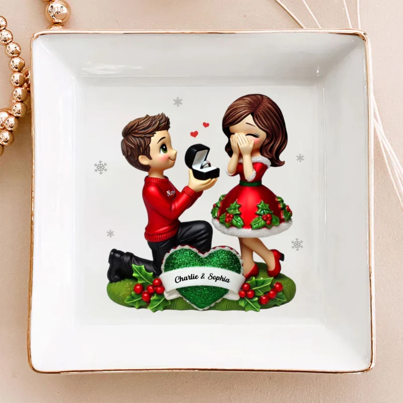 Marriage Proposal Jewelry Dish, Personalized Newly Engaged Couple Gift, She Said Yes! - Image 6