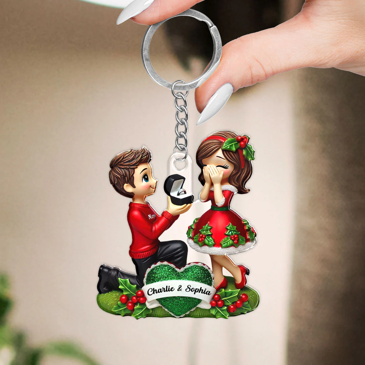 Marriage Proposal Keychain, Personalized Newly Engaged Couple Gift, She Said Yes! - Image 3