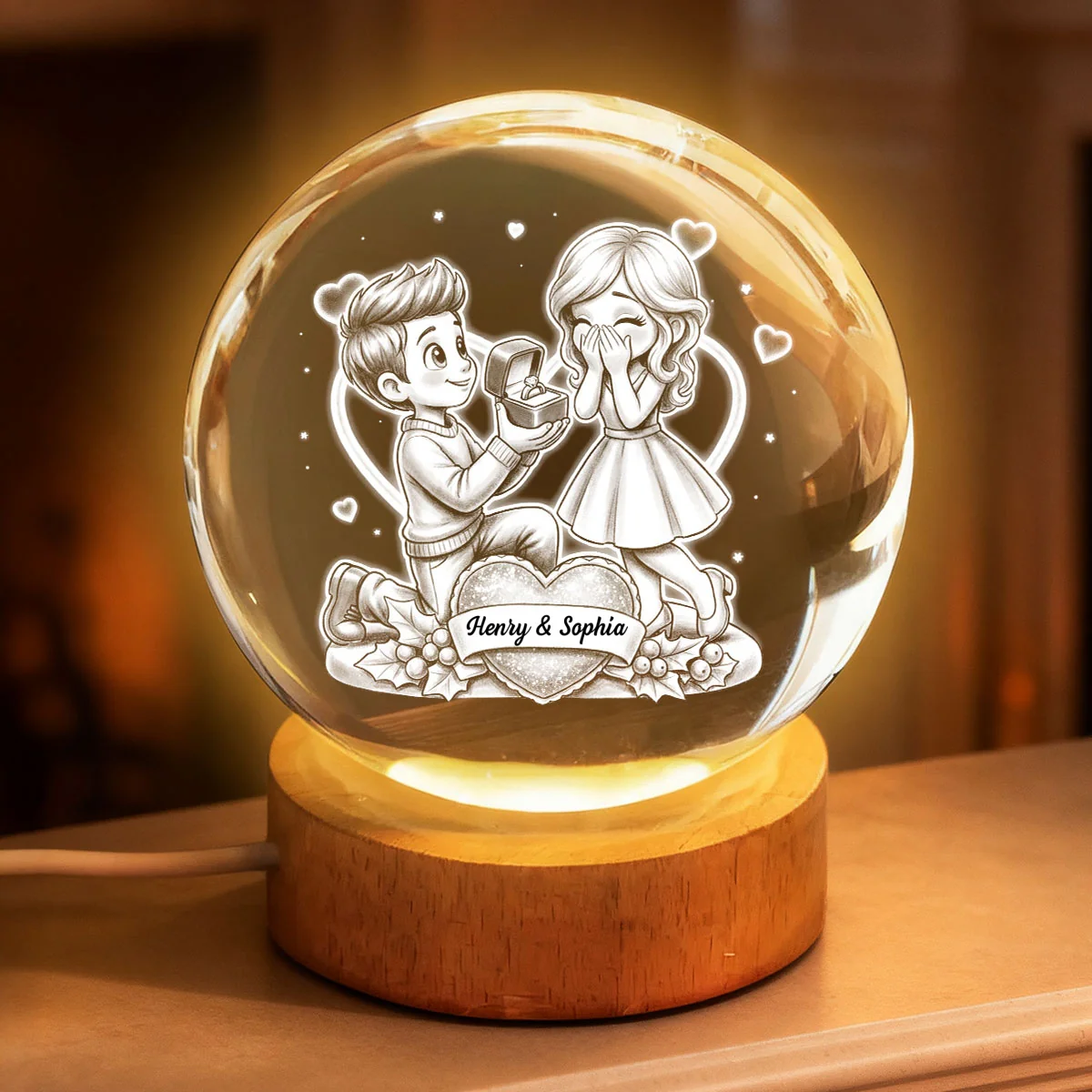 Marriage Proposal Valentine - Personalized Crystal Ball LED Night Light - Anniversary, Valentine's Day Gift, Gift For Him, Gift For Her - Image 9