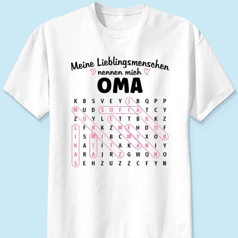 Meine Lieblingsmenschen nennen mich Oma Wortsuchrätsel – Personalisiertes Shirt – Geschenk für Oma - Image 12