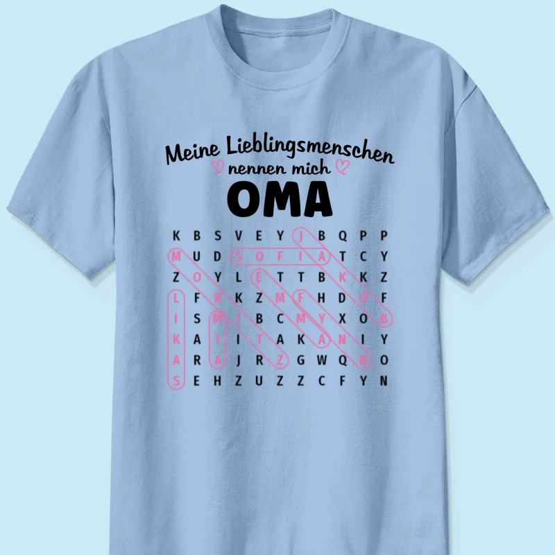 Meine Lieblingsmenschen nennen mich Oma Wortsuchrätsel – Personalisiertes Shirt – Geschenk für Oma - Image 15
