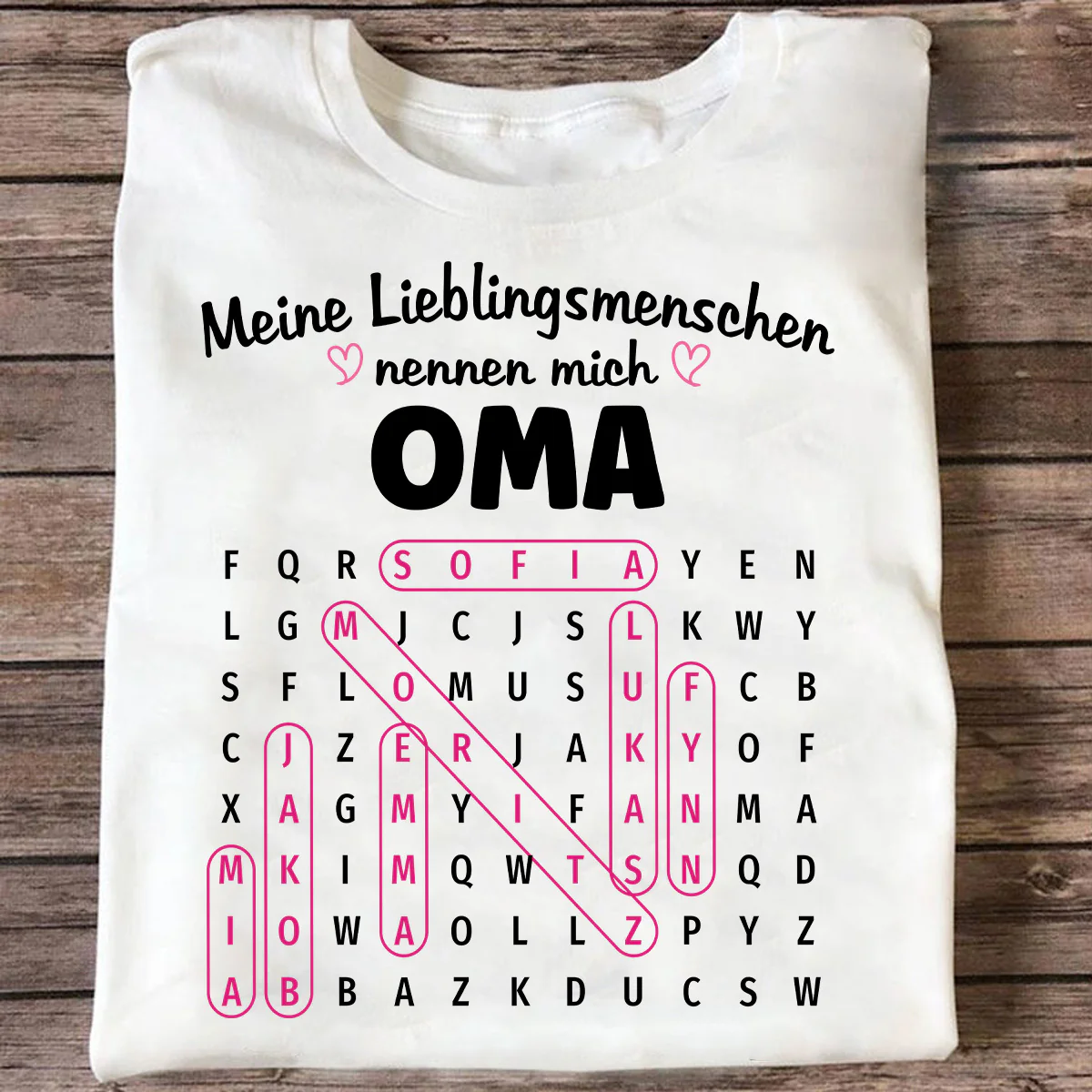 Meine Lieblingsmenschen nennen mich Oma Wortsuchrätsel – Personalisiertes Shirt – Geschenk für Oma - Image 4