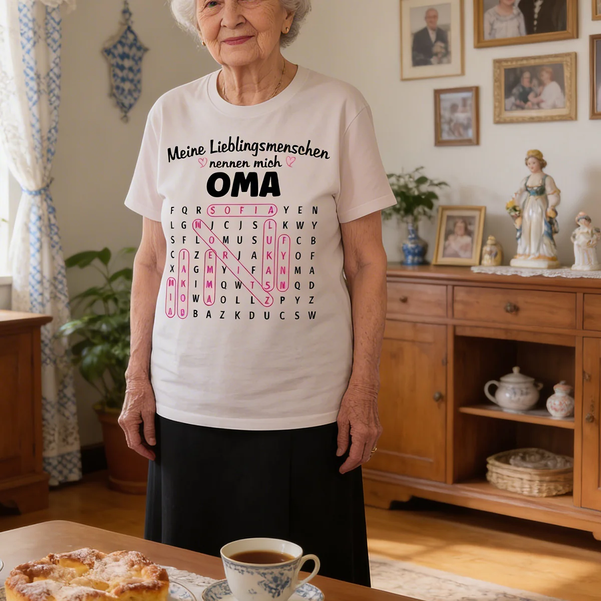 Meine Lieblingsmenschen nennen mich Oma Wortsuchrätsel – Personalisiertes Shirt – Geschenk für Oma - Image 5