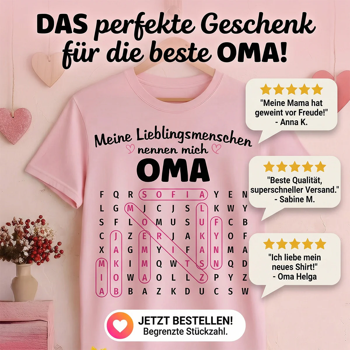 Meine Lieblingsmenschen nennen mich Oma Wortsuchrätsel – Personalisiertes Shirt – Geschenk für Oma - Image 7