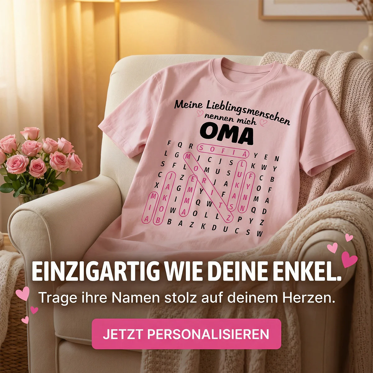 Meine Lieblingsmenschen nennen mich Oma Wortsuchrätsel – Personalisiertes Shirt – Geschenk für Oma - Image 9