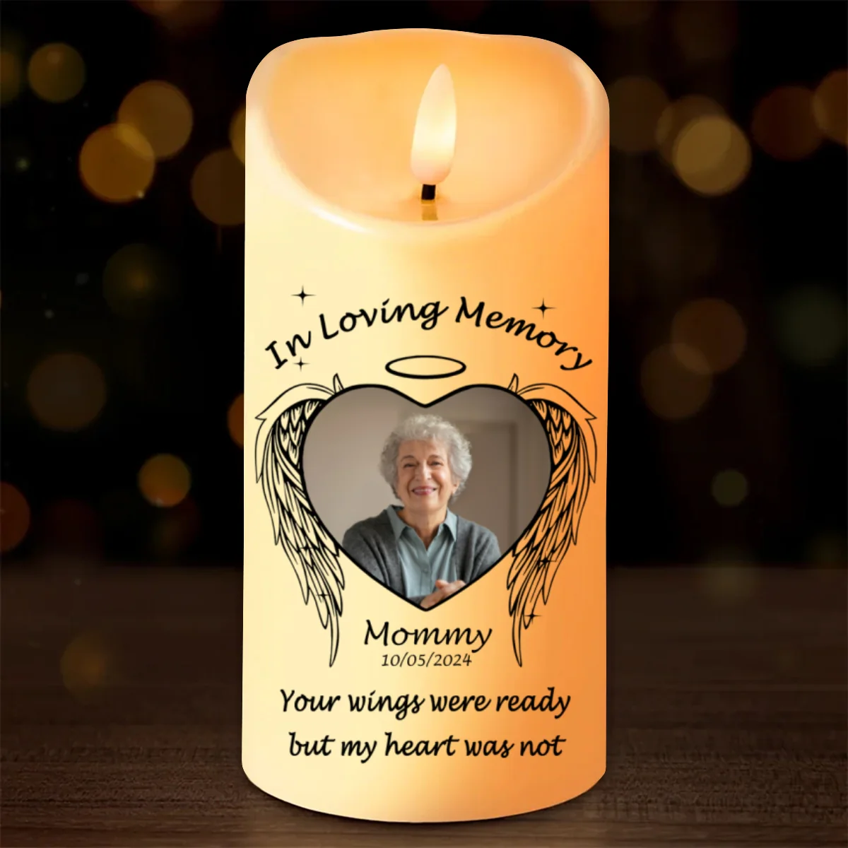 Memorial Angel Wings Personalized LED Candle, Custom Photo Sympathy Gift - Image 9