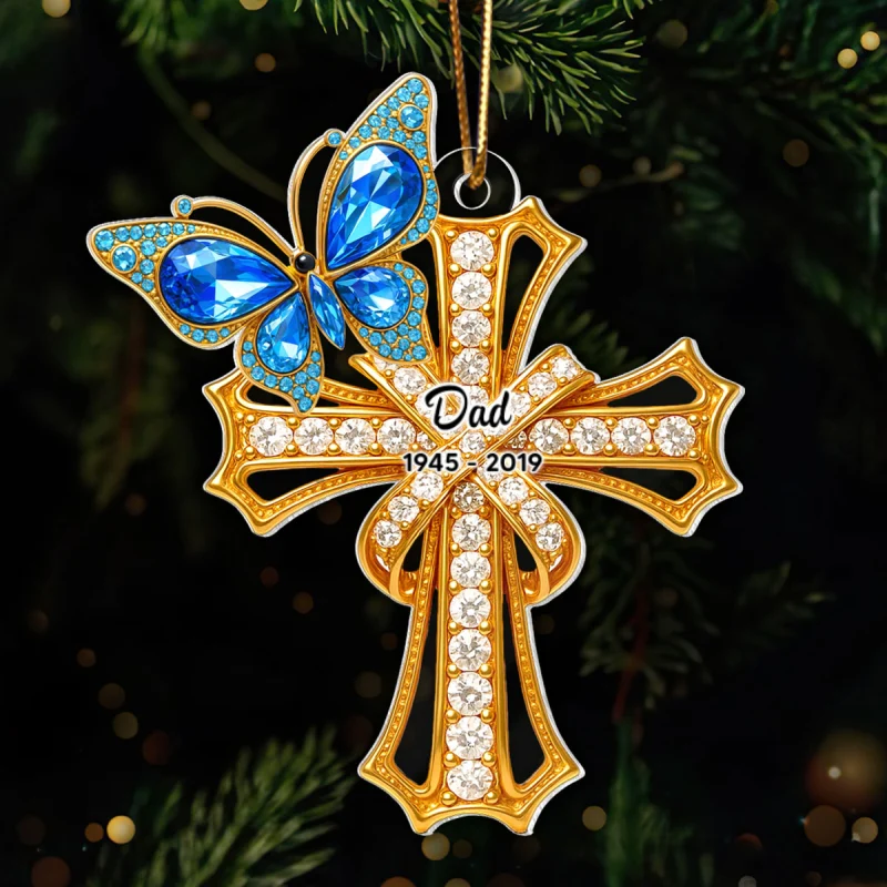 Memorial Blue Monarch Butterfly On Cross - Personalized Acrylic Ornament - Christmas Gift for Loss Of Loved Ones - Image 10