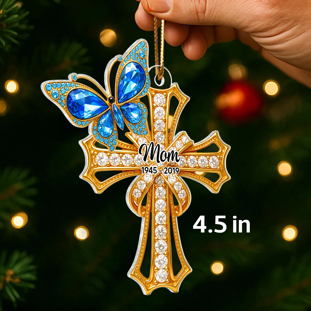 Memorial Blue Monarch Butterfly On Cross - Personalized Acrylic Ornament - Christmas Gift for Loss Of Loved Ones - Image 2