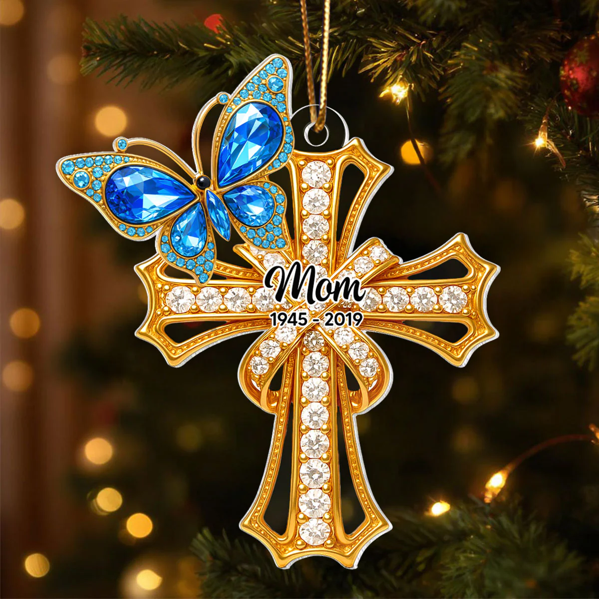 Memorial Blue Monarch Butterfly On Cross - Personalized Acrylic Ornament - Christmas Gift for Loss Of Loved Ones - Image 3