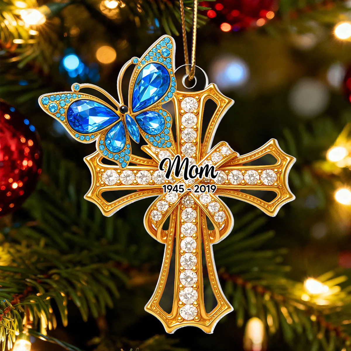 Memorial Blue Monarch Butterfly On Cross - Personalized Acrylic Ornament - Christmas Gift for Loss Of Loved Ones - Image 6