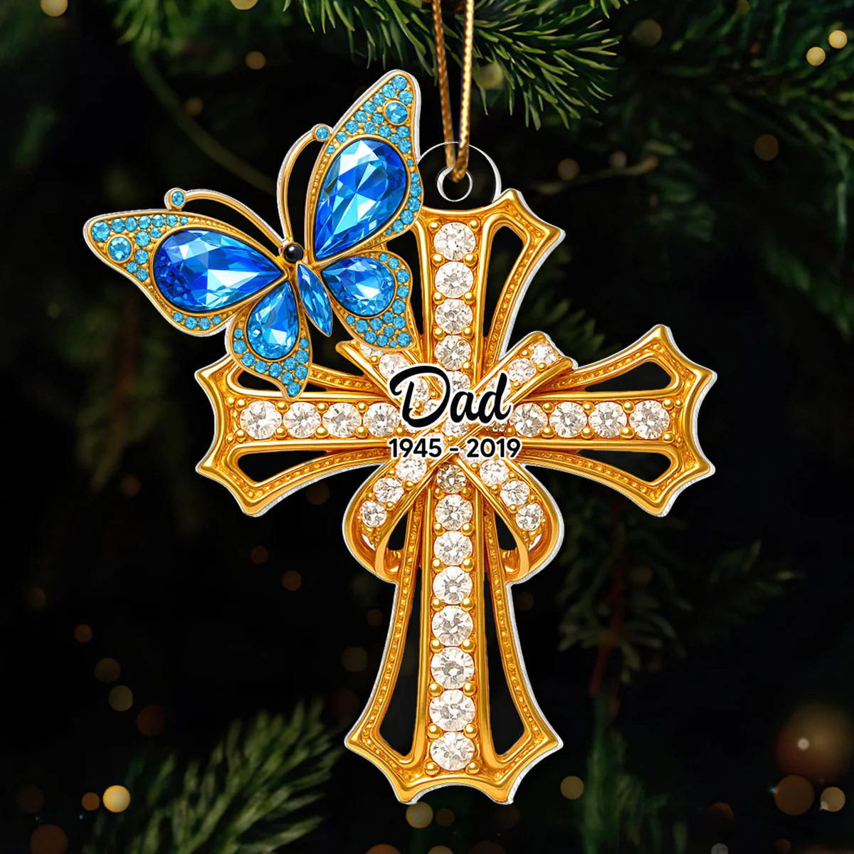Memorial Blue Monarch Butterfly On Cross - Personalized Acrylic Ornament - Christmas Gift for Loss Of Loved Ones - Image 8