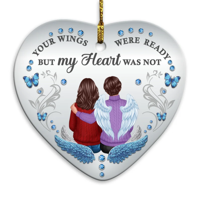 Memorial Blue Stone Metal Pattern Personalized Heart Ornament - Image 3