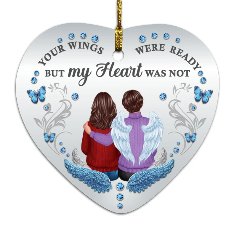 Memorial Blue Stone Metal Pattern Personalized Heart Ornament - Image 4