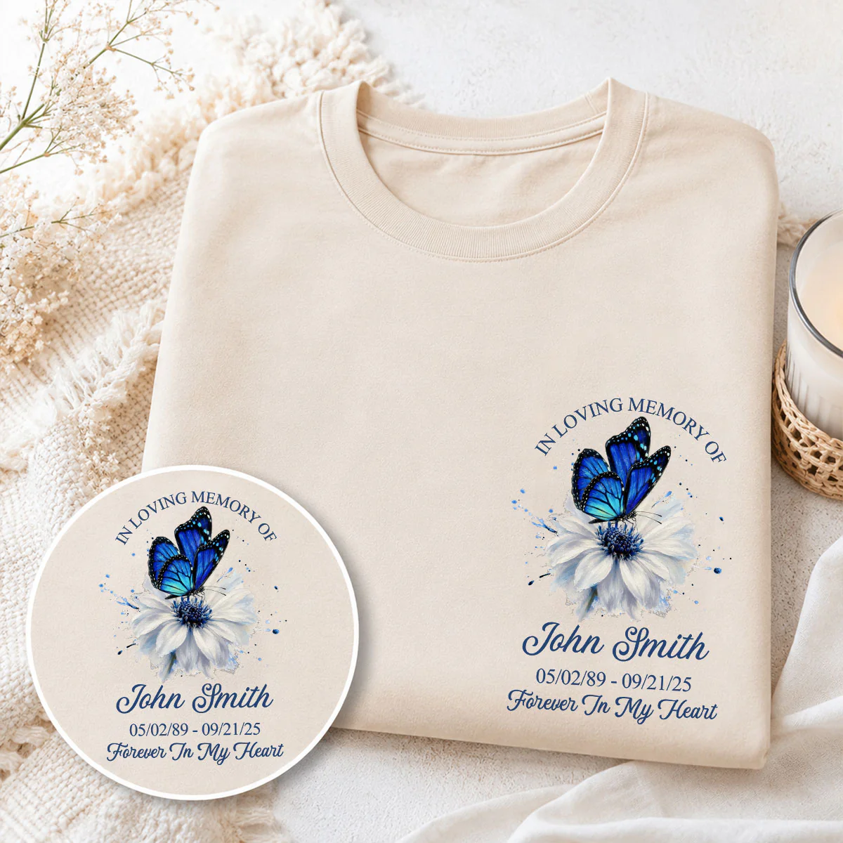 Memorial Butterfly Forever In My Heart - Personalized Shirt - Remembrance Gift - Image 4