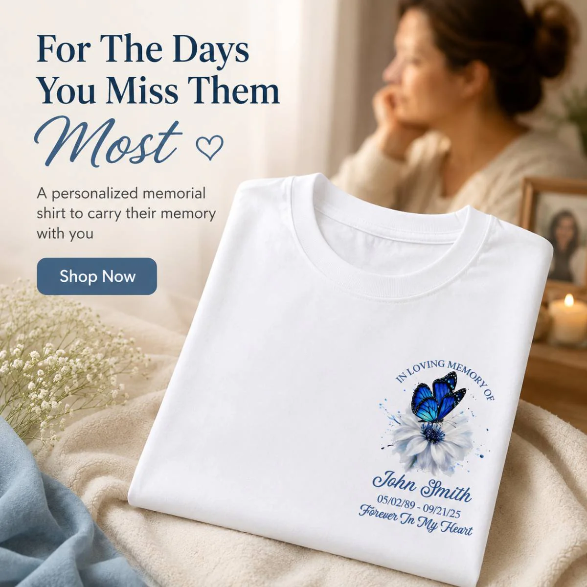 Memorial Butterfly Forever In My Heart - Personalized Shirt - Remembrance Gift - Image 5