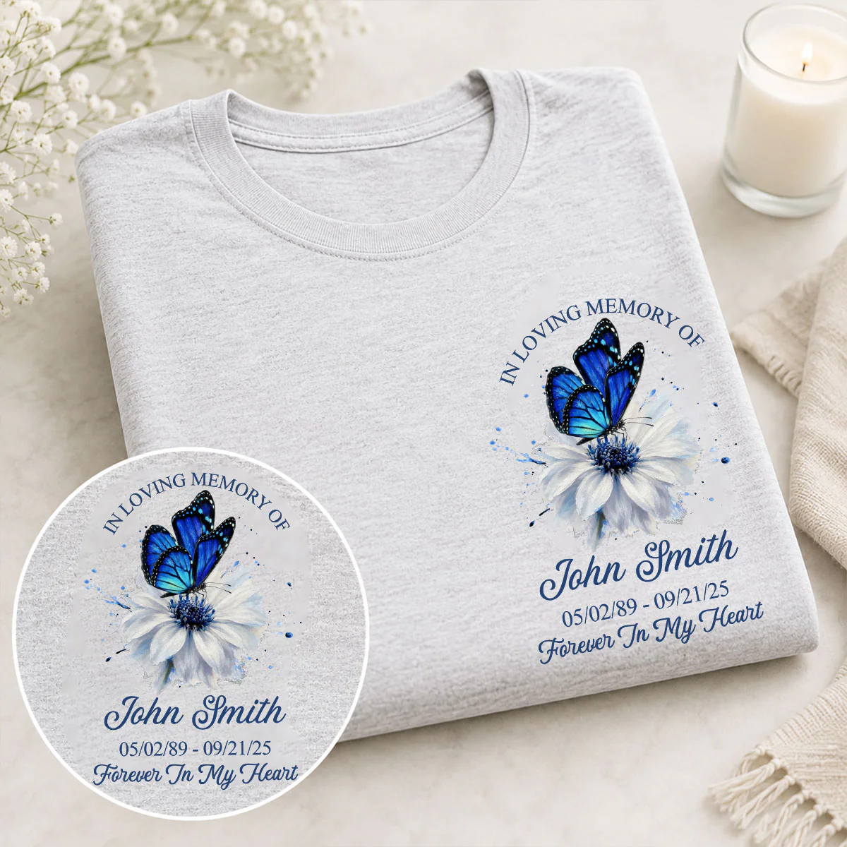 Memorial Butterfly Forever In My Heart - Personalized Shirt - Remembrance Gift - Image 6