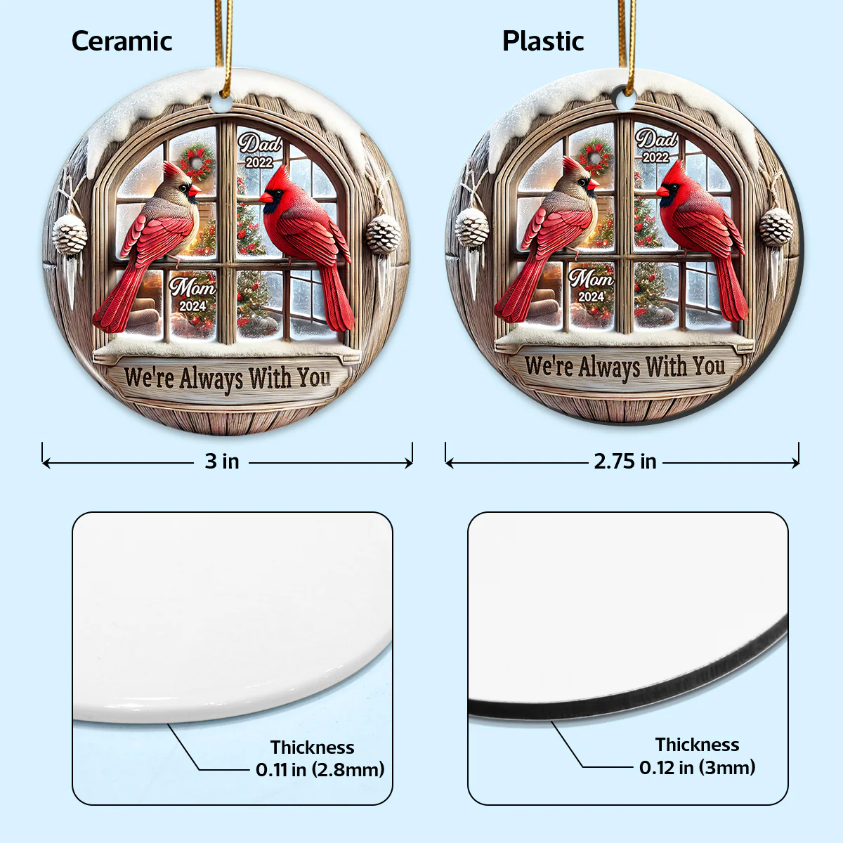 Memorial Cardinal Outside Window Remembrance Keepsake Sympathy Gift Personalized Ceramic Ornament - Image 5