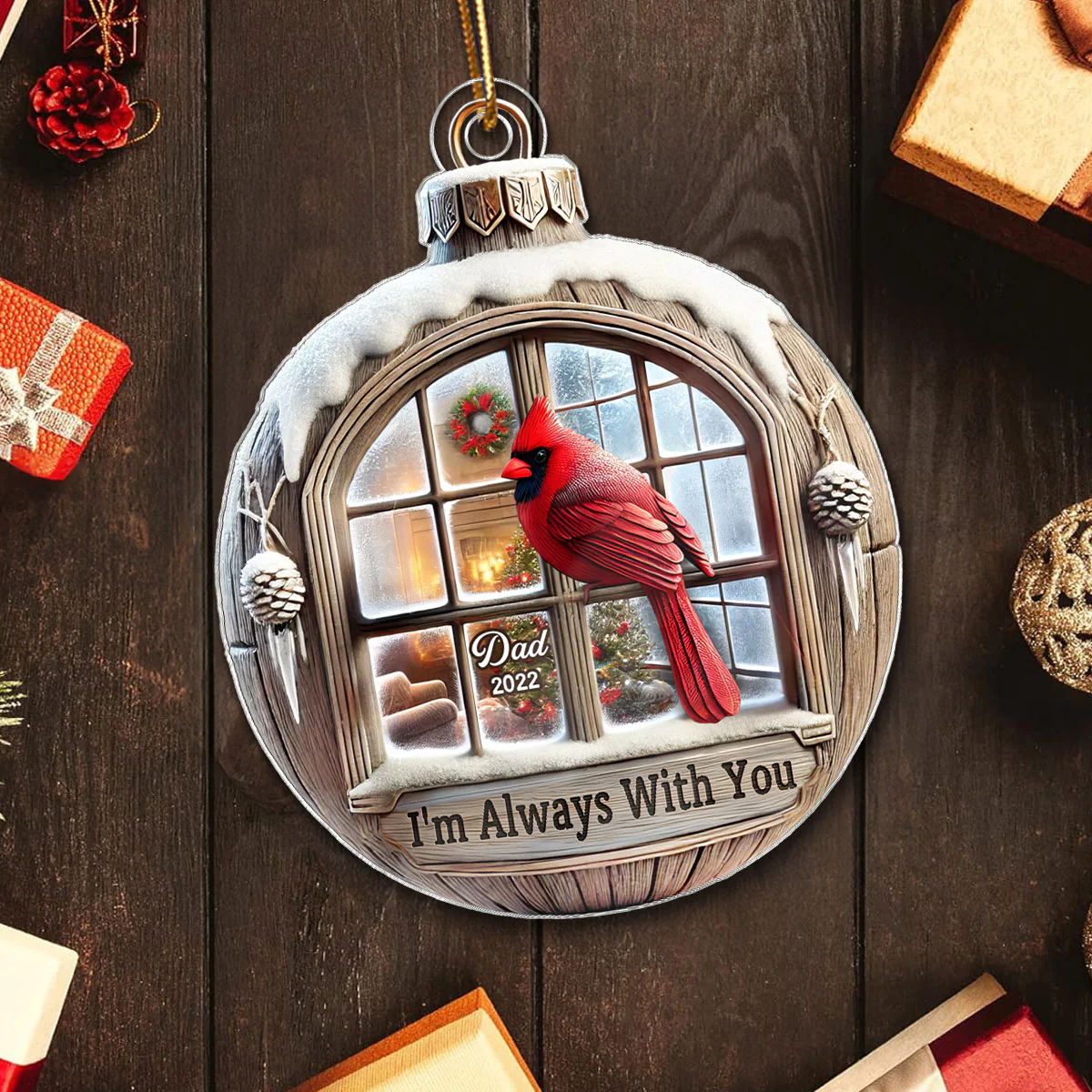Memorial Cardinal Outside Window 3D Effect Sympathy Gift Remembrance Keepsake Personalized Acrylic Flat Ornament - Image 5
