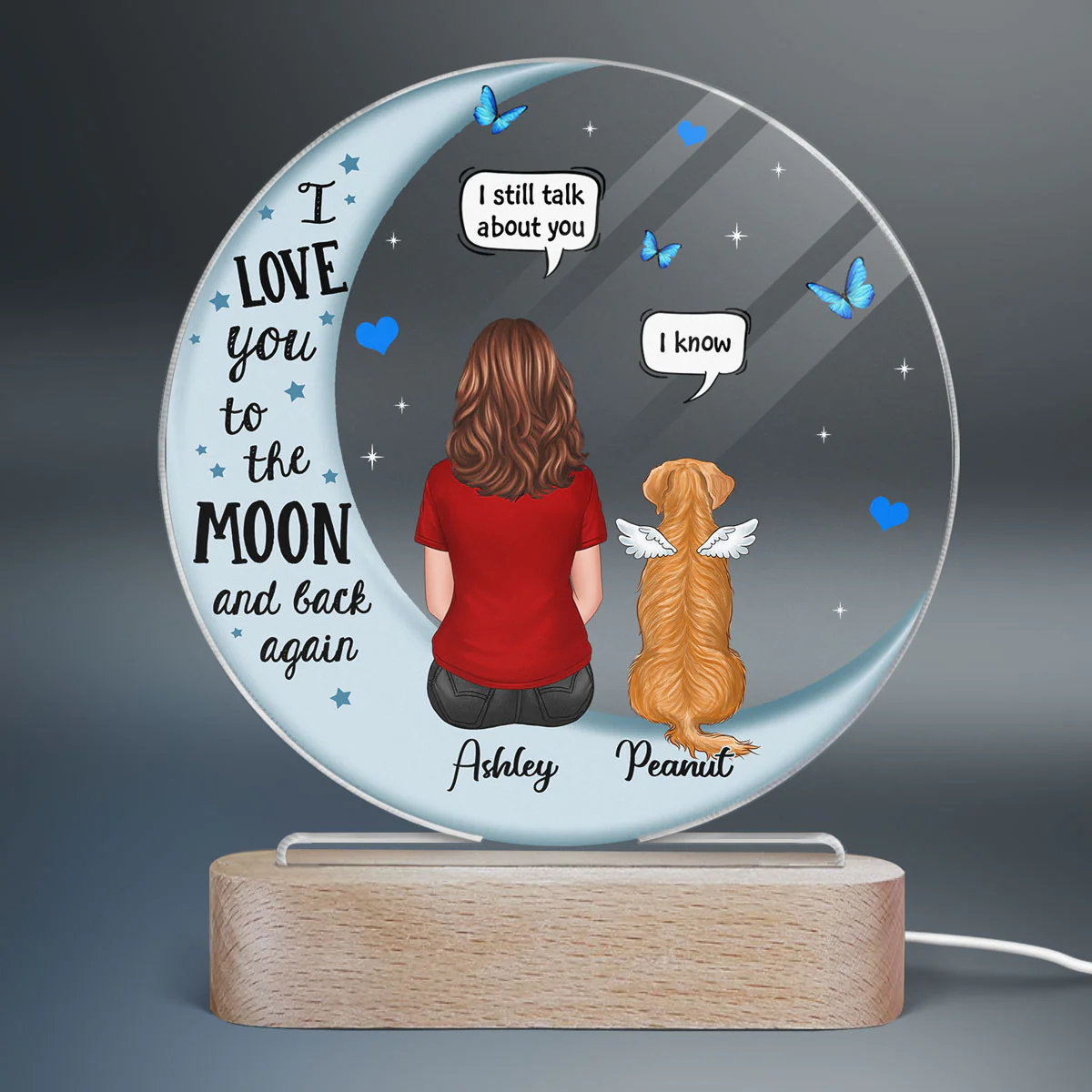 Memorial Dog On Moon Personalized Circle Acrylic LED Lamp Night Light - Image 2