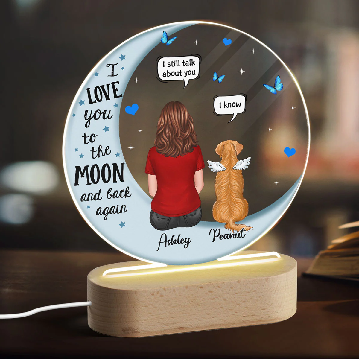 Memorial Dog On Moon Personalized Circle Acrylic LED Lamp Night Light - Image 3