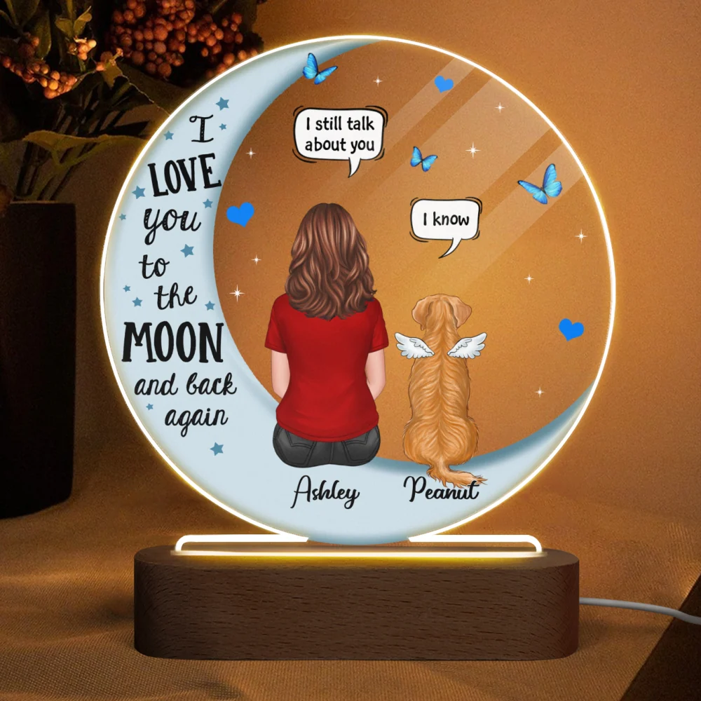Memorial Dog On Moon Personalized Circle Acrylic LED Lamp Night Light - Image 4