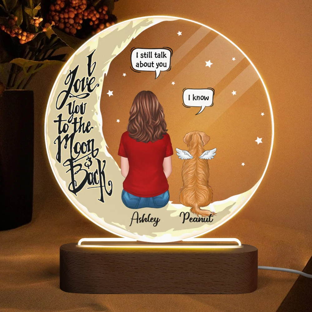 Memorial Dog On Yellow Moon Personalized Circle Acrylic LED Lamp Night Light - Image 4