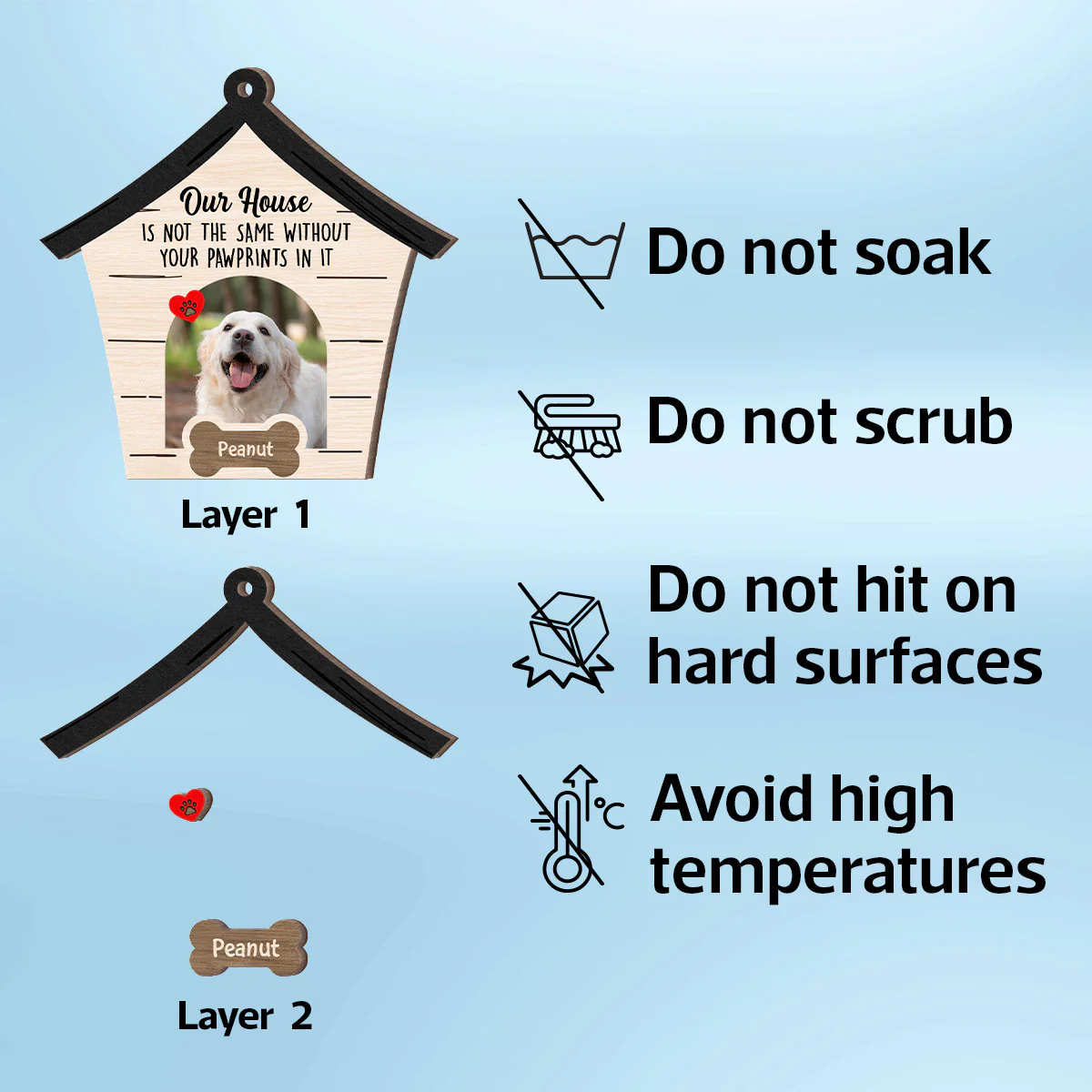 Memorial Dog Sympathy Keepsake Photo Inserted Personalized 2-Layer Wooden Ornament - Image 10