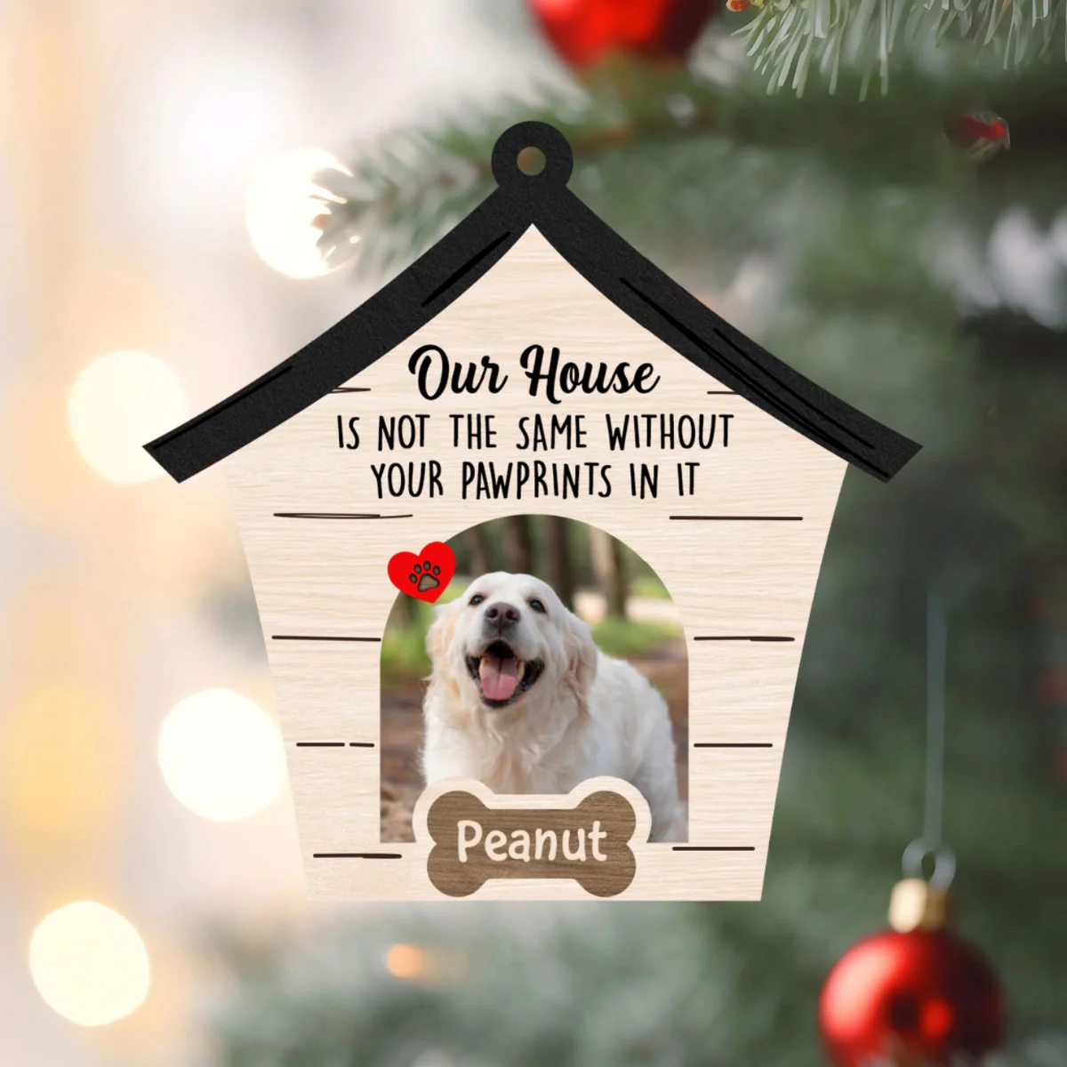 Memorial Dog Sympathy Keepsake Photo Inserted Personalized 2-Layer Wooden Ornament - Image 11