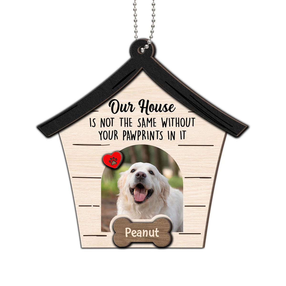 Memorial Dog Sympathy Keepsake Photo Inserted Personalized 2-Layer Wooden Ornament - Image 2