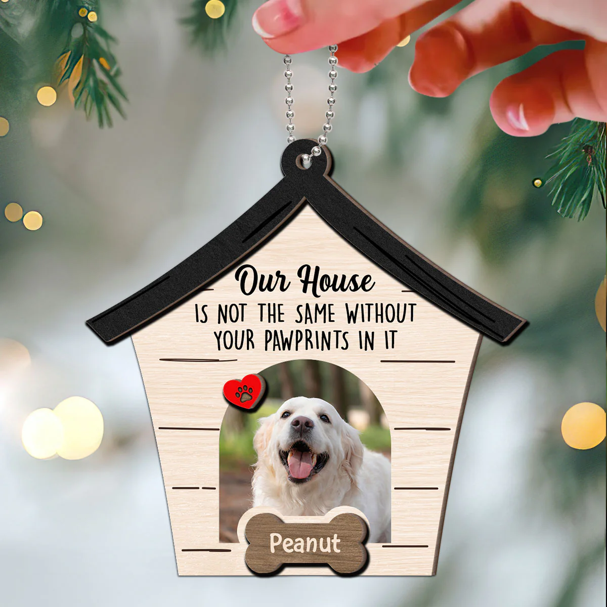 Memorial Dog Sympathy Keepsake Photo Inserted Personalized 2-Layer Wooden Ornament - Image 3