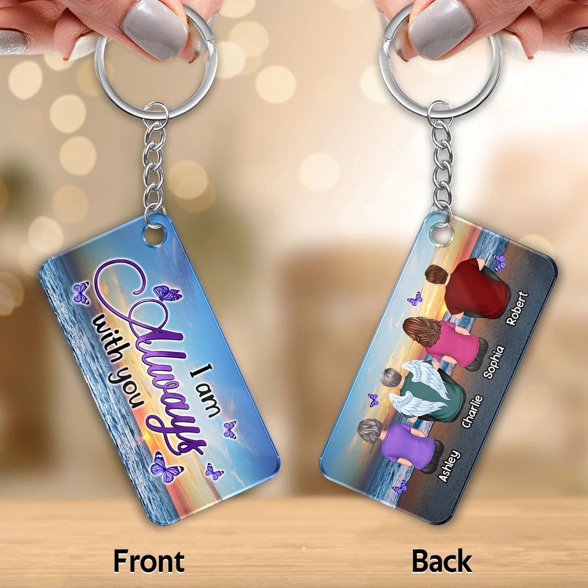 Memorial Family At Beach Butterflies Remembrance Gift Personalized Acrylic Keychain - Image 2