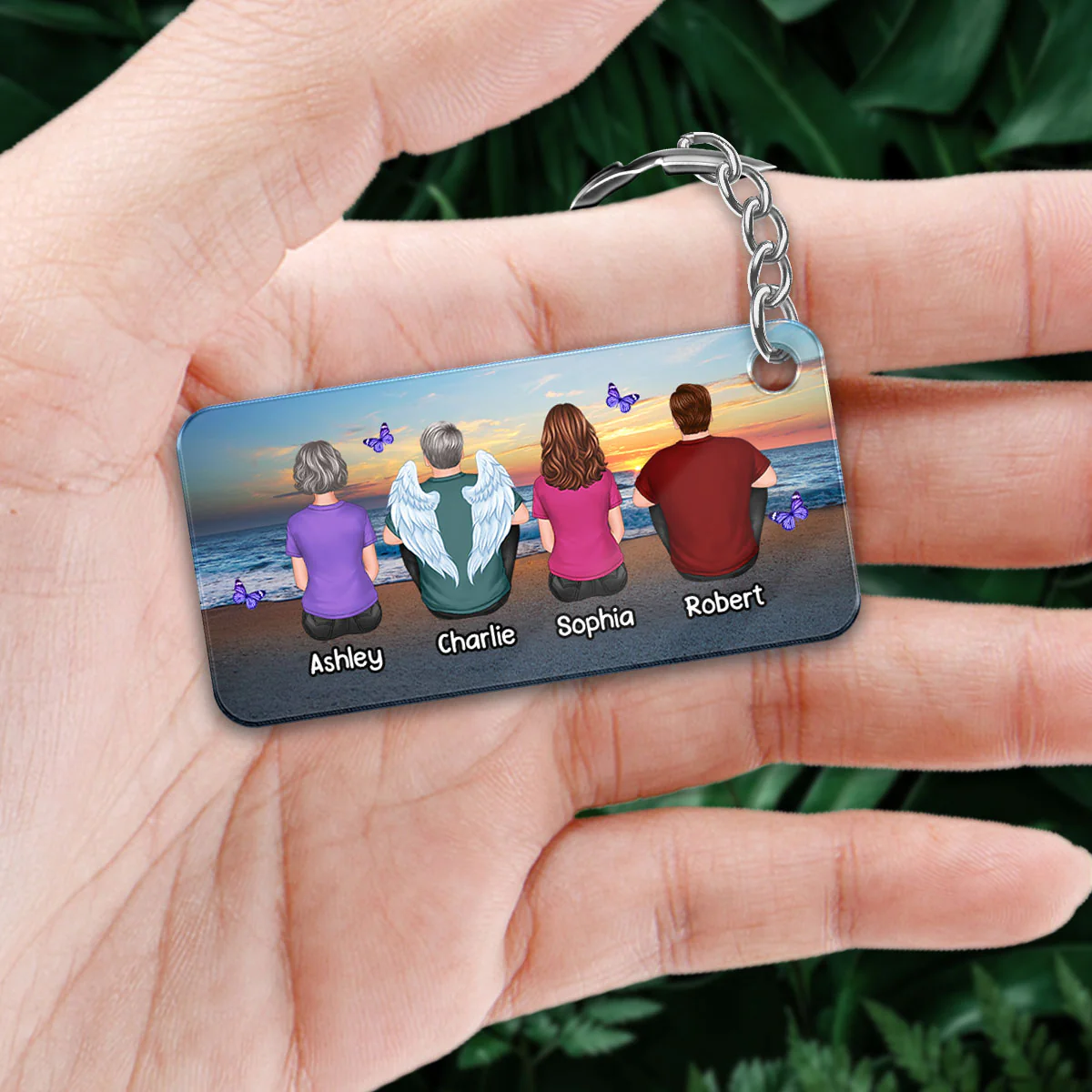 Memorial Family At Beach Butterflies Remembrance Gift Personalized Acrylic Keychain - Image 3