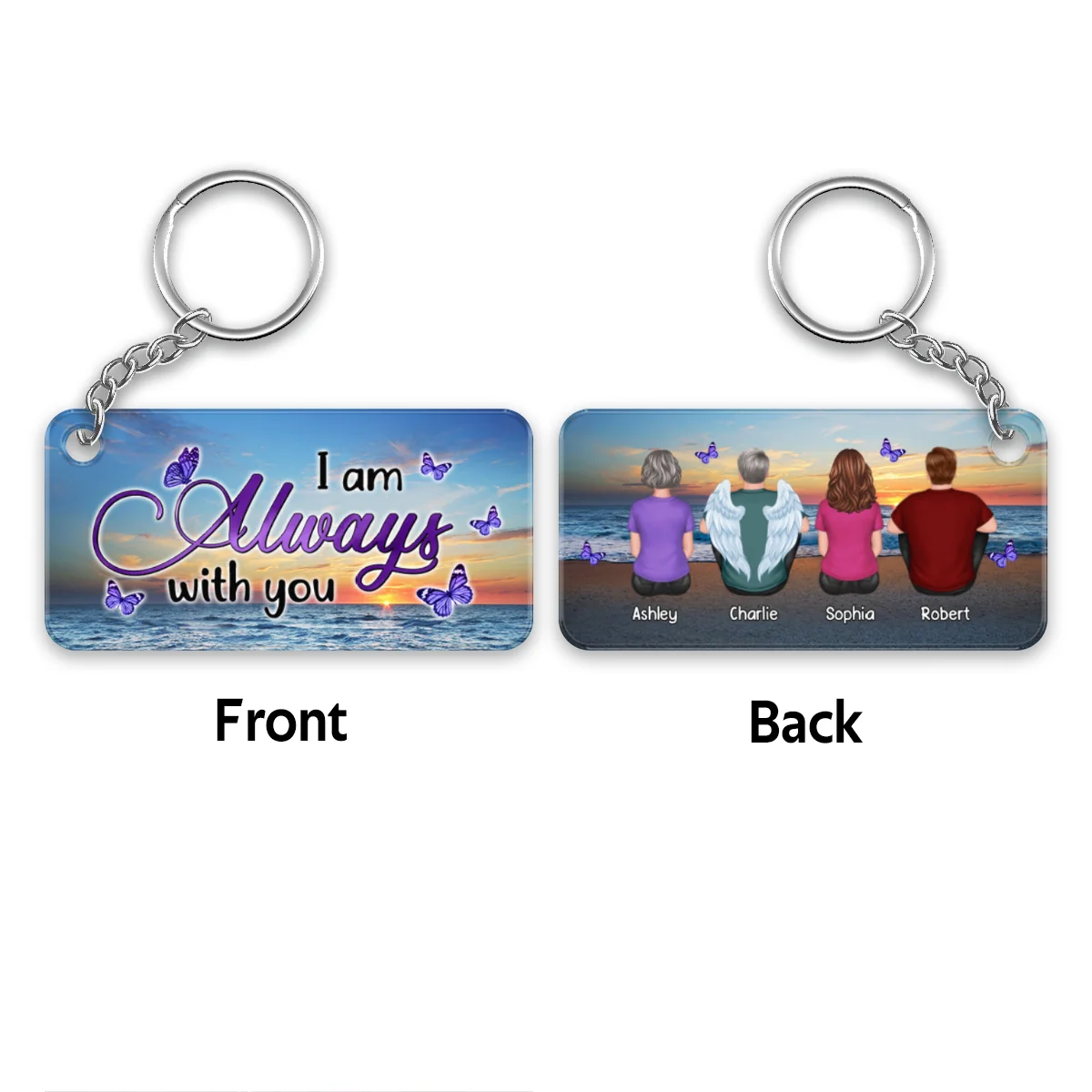 Memorial Family At Beach Butterflies Remembrance Gift Personalized Acrylic Keychain - Image 4