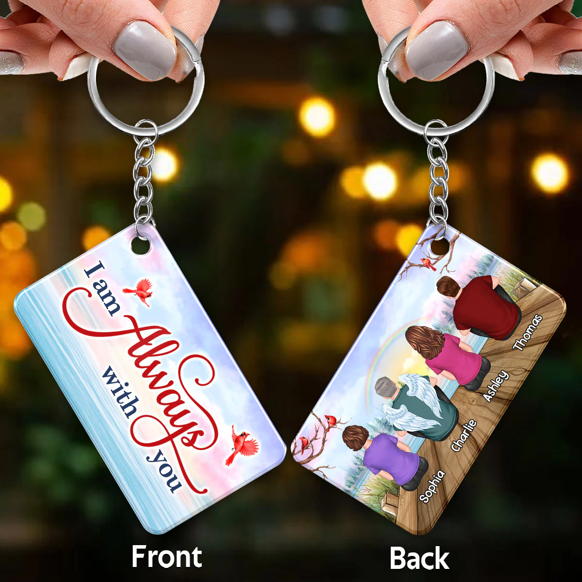 Memorial Family Rainbow Bridge Remembrance Gift Personalized Acrylic Keychain - Image 3