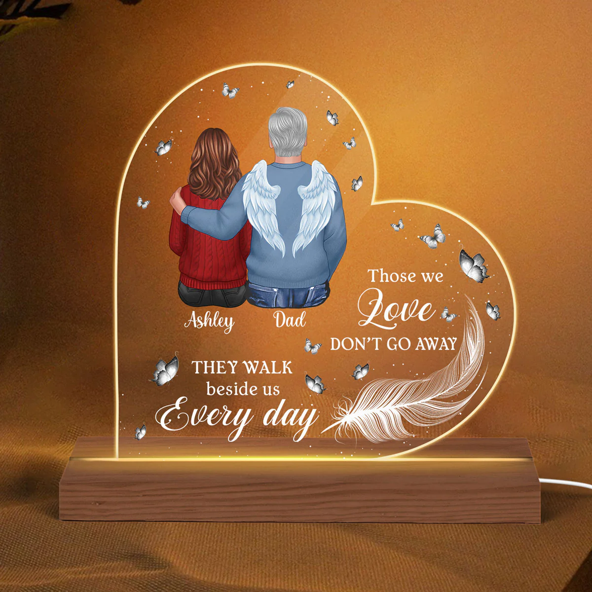 Memorial Family White Feather And Butterflies Personalized Custom Shape LED Night Light - Image 2
