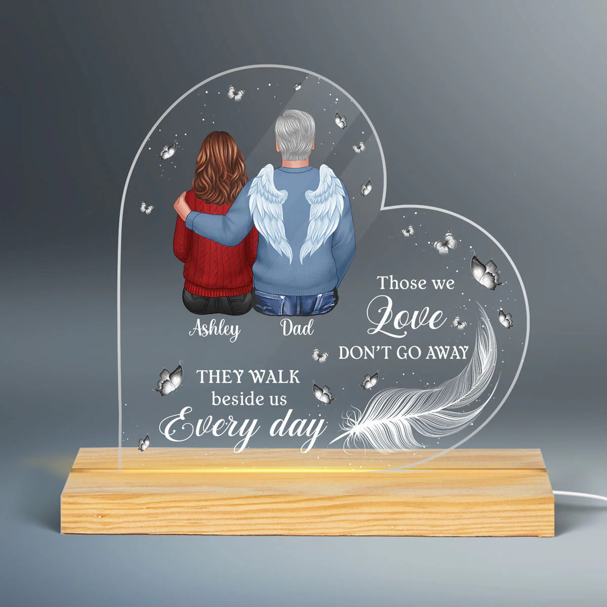 Memorial Family White Feather And Butterflies Personalized Custom Shape LED Night Light - Image 3