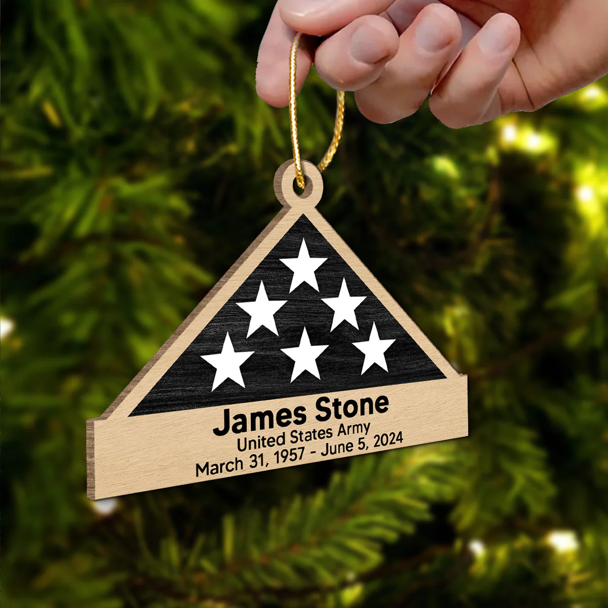 Memorial Honor Sympathy Gift Folded Flag Photo Inserted Personalized Double-Sided Wooden Ornament - Image 4