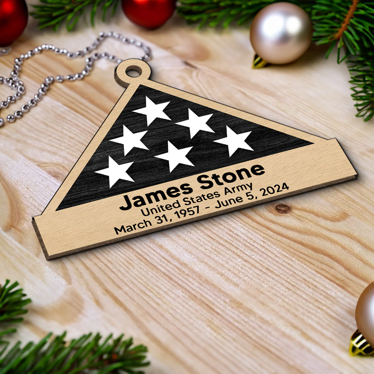 Memorial Honor Sympathy Gift Folded Flag Photo Inserted Personalized Double-Sided Wooden Ornament - Image 6