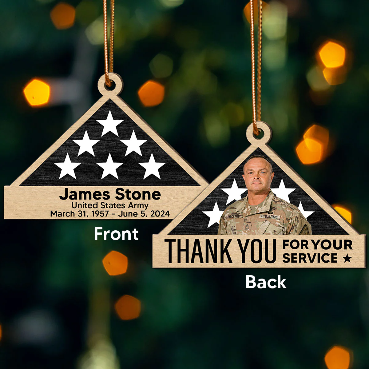 Memorial Honor Sympathy Gift Folded Flag Photo Inserted Personalized Double-Sided Wooden Ornament - Image 7