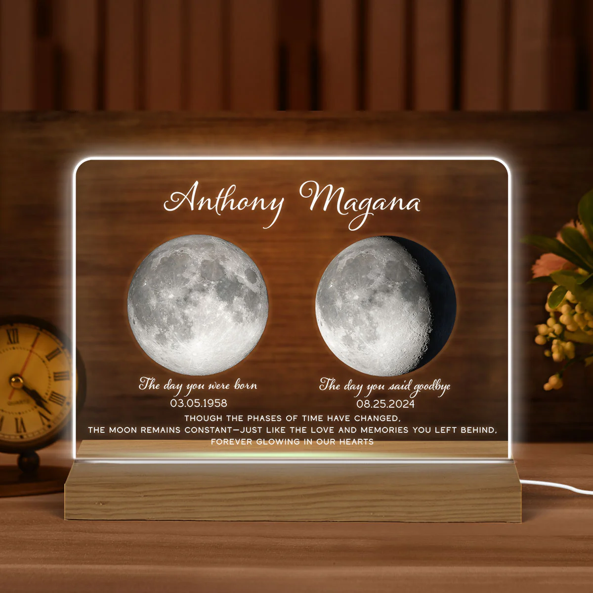 Memorial Keepsake Lost Loved One Moon Phase Art Sympathy Gift Personalized Acrylic Plaque With LED Night Light - Image 7