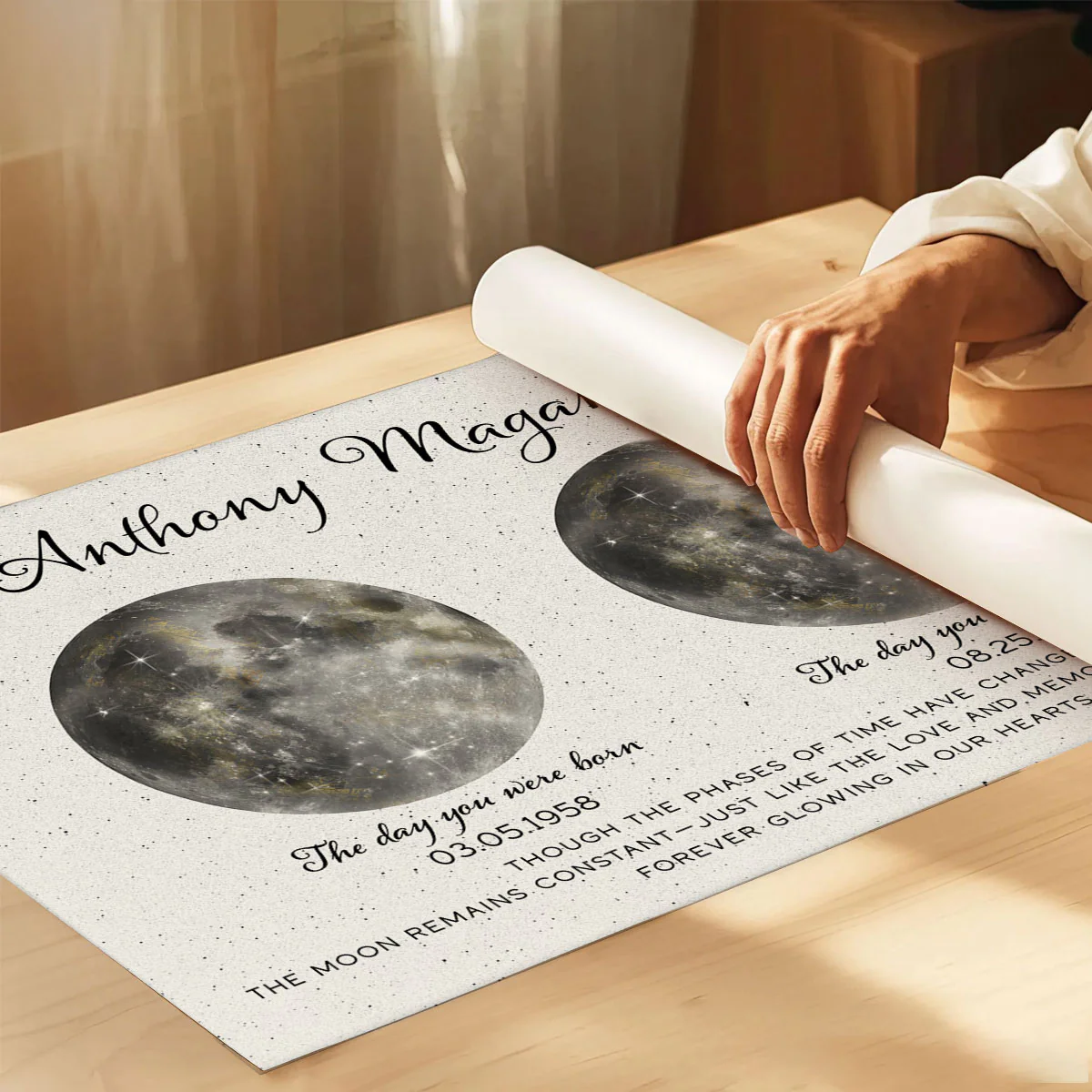Memorial Keepsake Lost Loved One Moon Phase Art Sympathy Gift Personalized Poster - Image 3