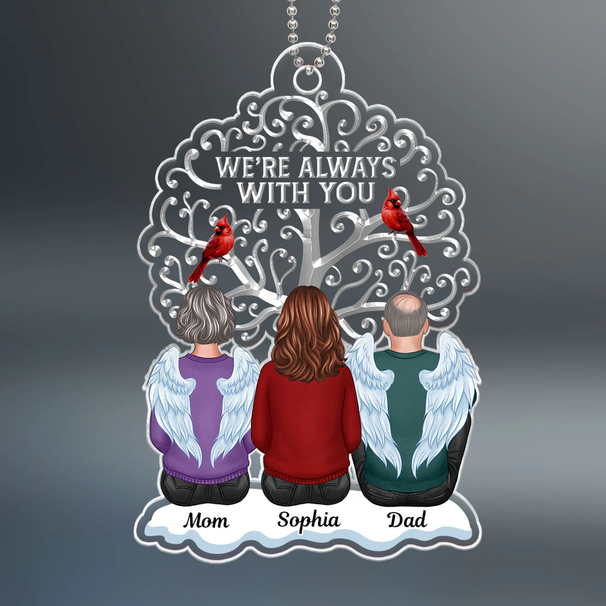 Memorial Tree Cardinal Remembrance Keepsake Personalized Acrylic Ornament - Image 2