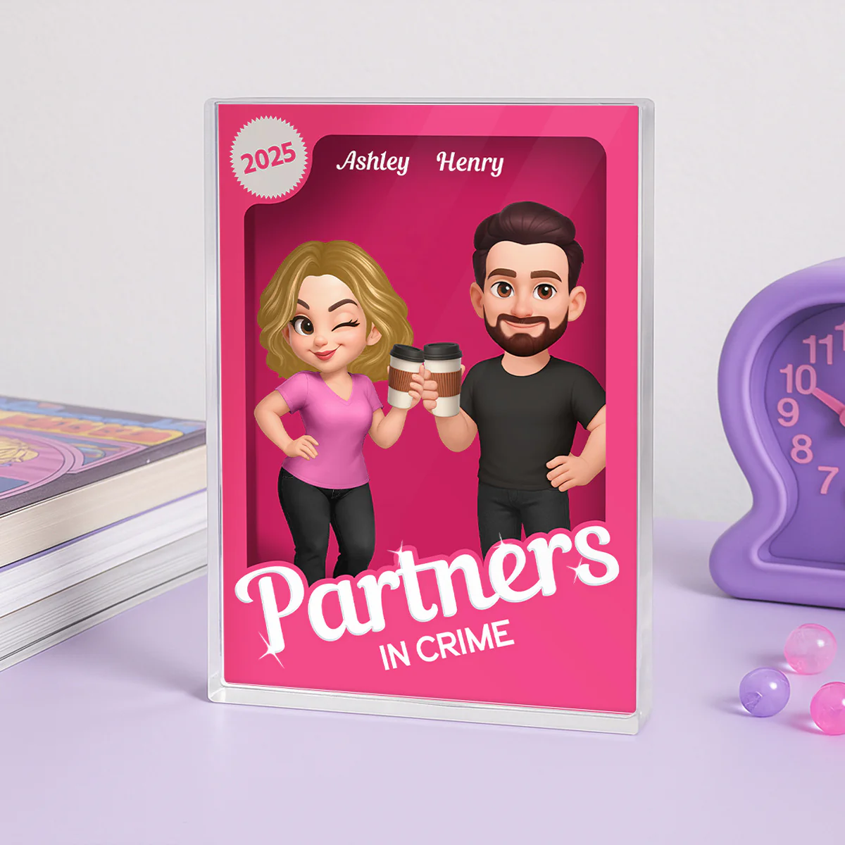 [Men & Women Besties Version] Besties Forever Pink 3D Effect Action Figure Personalized Acrylic Block - Image 2